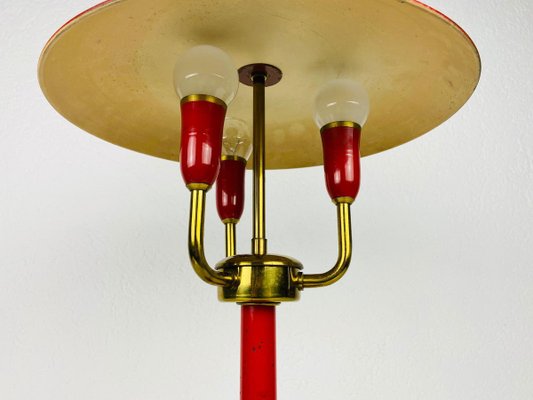 Red Italian Table Lamp with 3 Arms in the Style of Stilnovo, 1960s, Italy-PUK-913190