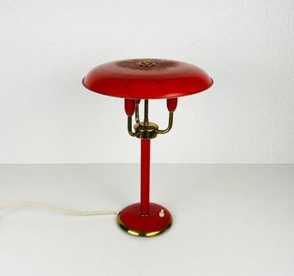 Red Italian Table Lamp with 3 Arms in the Style of Stilnovo, 1960s, Italy-PUK-913190