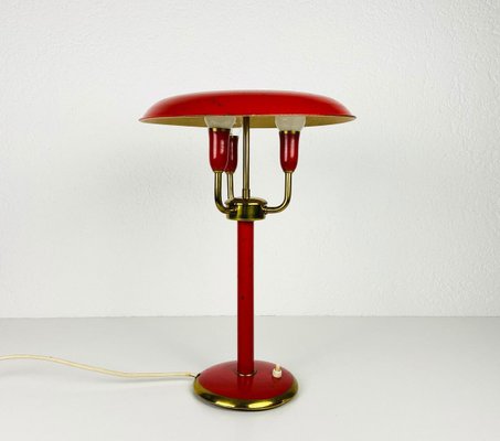 Red Italian Table Lamp with 3 Arms in the Style of Stilnovo, 1960s, Italy-PUK-913190