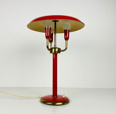 Red Italian Table Lamp with 3 Arms in the Style of Stilnovo, 1960s, Italy-PUK-913190