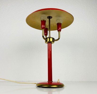 Red Italian Table Lamp with 3 Arms in the Style of Stilnovo, 1960s, Italy-PUK-913190