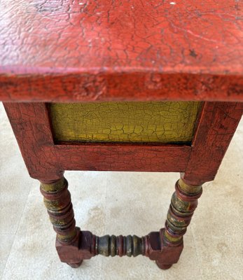 Red Lacquered Console Table with Gilt Accents and Carved Apron, 1940s-NOU-2034027