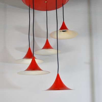 Red Lacquered Metal Cone Ceiling Lamps from Fog & Mørup, 1960s, Set of 5-JQO-849429