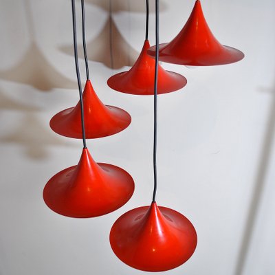 Red Lacquered Metal Cone Ceiling Lamps from Fog & Mørup, 1960s, Set of 5-JQO-849429