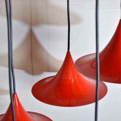 Red Lacquered Metal Cone Ceiling Lamps from Fog & Mørup, 1960s, Set of 5-JQO-849429