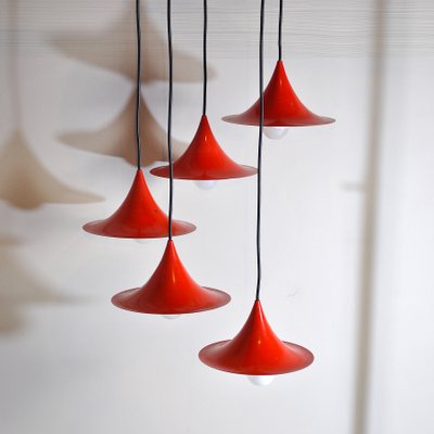 Red Lacquered Metal Cone Ceiling Lamps from Fog & Mørup, 1960s, Set of 5-JQO-849429