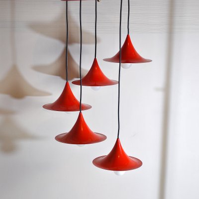 Red Lacquered Metal Cone Ceiling Lamps from Fog & Mørup, 1960s, Set of 5-JQO-849429