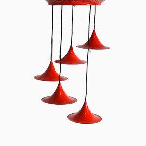 Red Lacquered Metal Cone Ceiling Lamps from Fog & Mørup, 1960s, Set of 5-JQO-849429