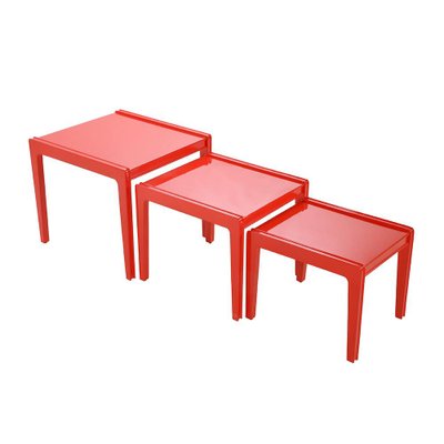 Red Lacquered Wood Nesting Tables, Set of 3-NQ-1264794