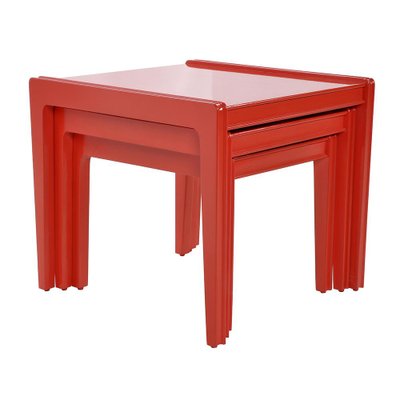 Red Lacquered Wood Nesting Tables, Set of 3-NQ-1264794