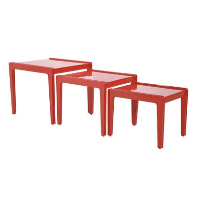 Red Lacquered Wood Nesting Tables, Set of 3-NQ-1264794