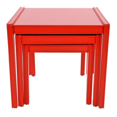 Red Lacquered Wood Nesting Tables, Set of 3-NQ-1264794