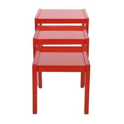 Red Lacquered Wood Nesting Tables, Set of 3-NQ-1264794