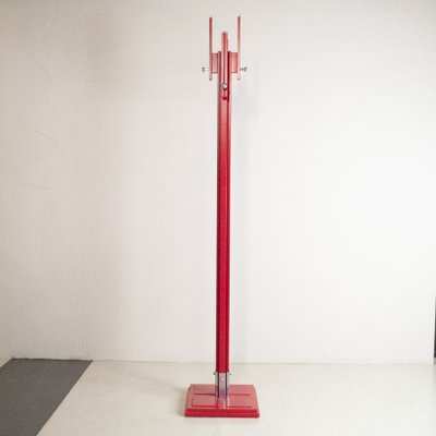 Red Lacquered Wooden Coat Stand with steel Inserts by Carlo De Carli for Fiarm, 1970s-JQO-1416922