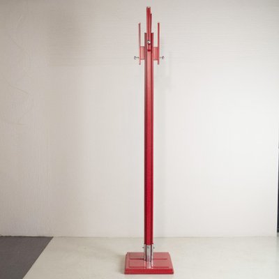 Red Lacquered Wooden Coat Stand with steel Inserts by Carlo De Carli for Fiarm, 1970s-JQO-1416922