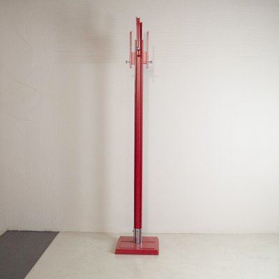 Red Lacquered Wooden Coat Stand with steel Inserts by Carlo De Carli for Fiarm, 1970s-JQO-1416922