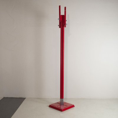 Red Lacquered Wooden Coat Stand with steel Inserts by Carlo De Carli for Fiarm, 1970s-JQO-1416922