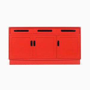 Red Lacquered Wooden Sideboard with 3 Doors and 3 Drawers, 1960s-NQ-668672