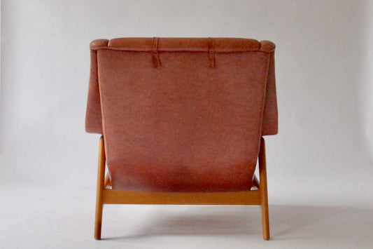 Red Leather Armchair & Ottoman by Folke Ohlsson for Dux, 1960s, Set of 2