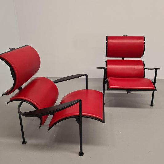 Red Leather Armchairs by Carlo Forcolini for Alias, 1986, Set of 2