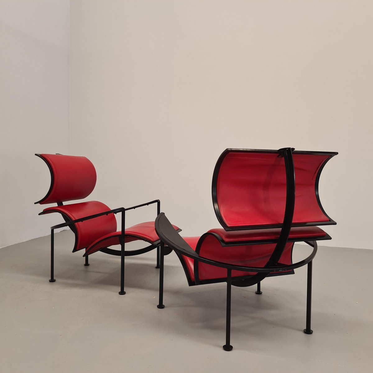 Red Leather Armchairs by Carlo Forcolini for Alias, 1986, Set of 2