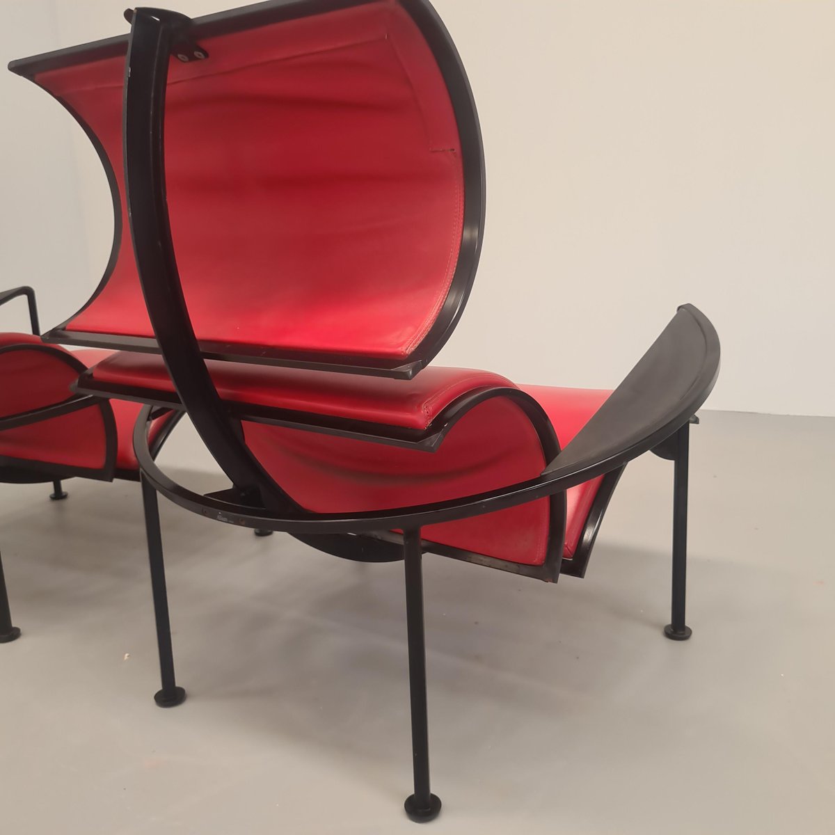 Red Leather Armchairs by Carlo Forcolini for Alias, 1986, Set of 2