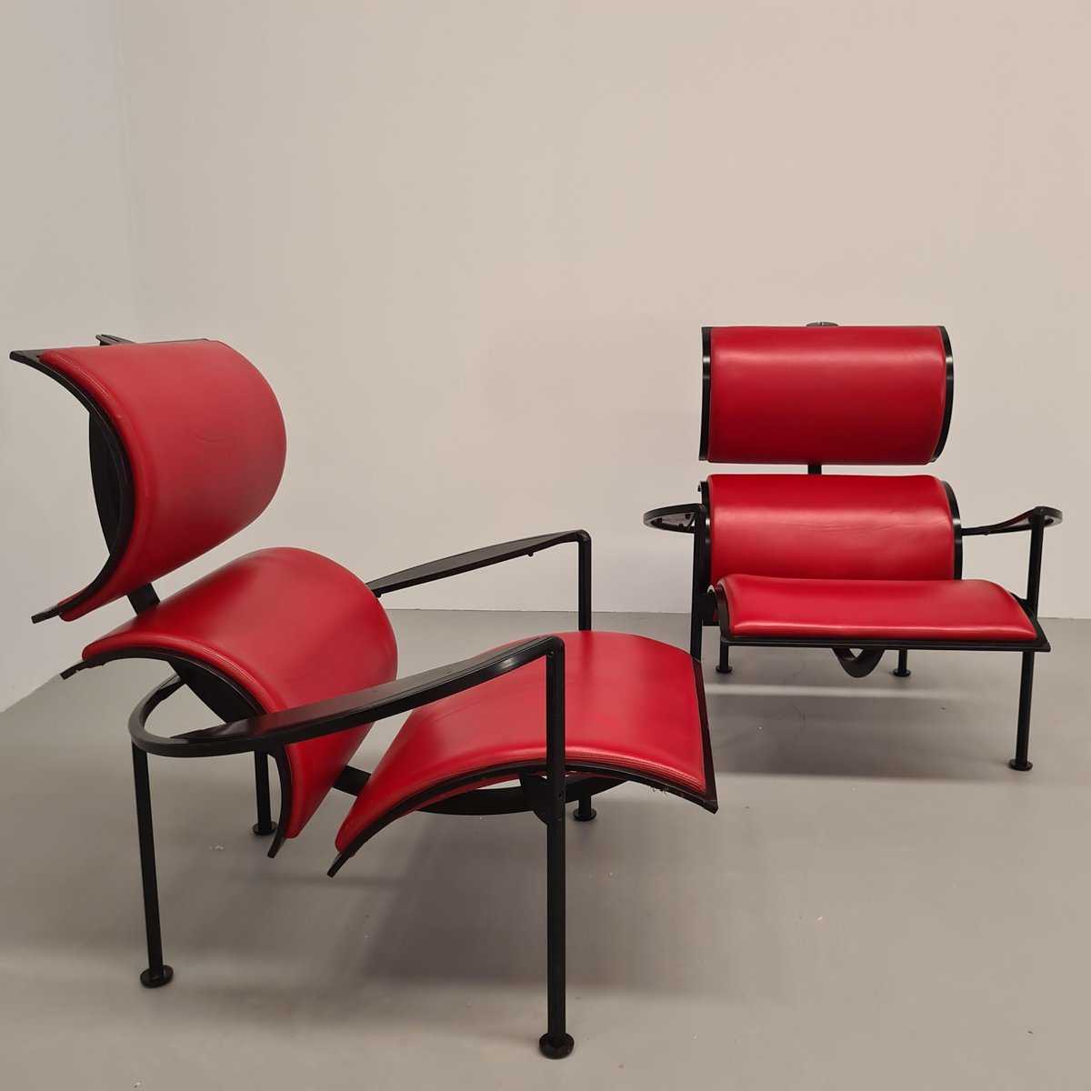 Red Leather Armchairs by Carlo Forcolini for Alias, 1986, Set of 2