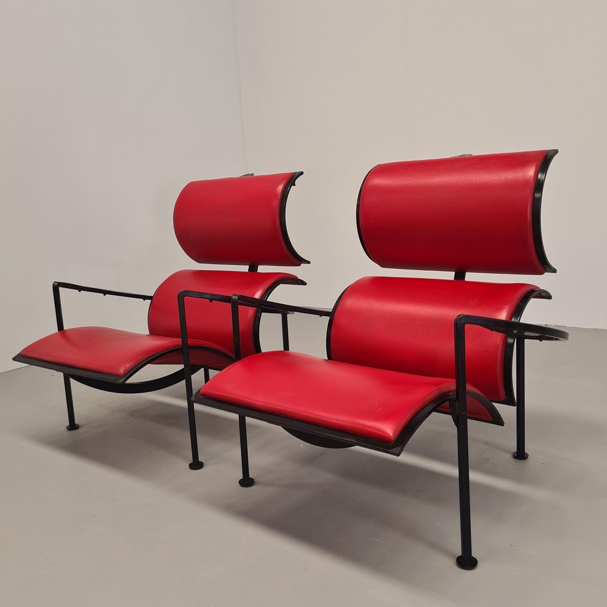 Red Leather Armchairs by Carlo Forcolini for Alias, 1986, Set of 2