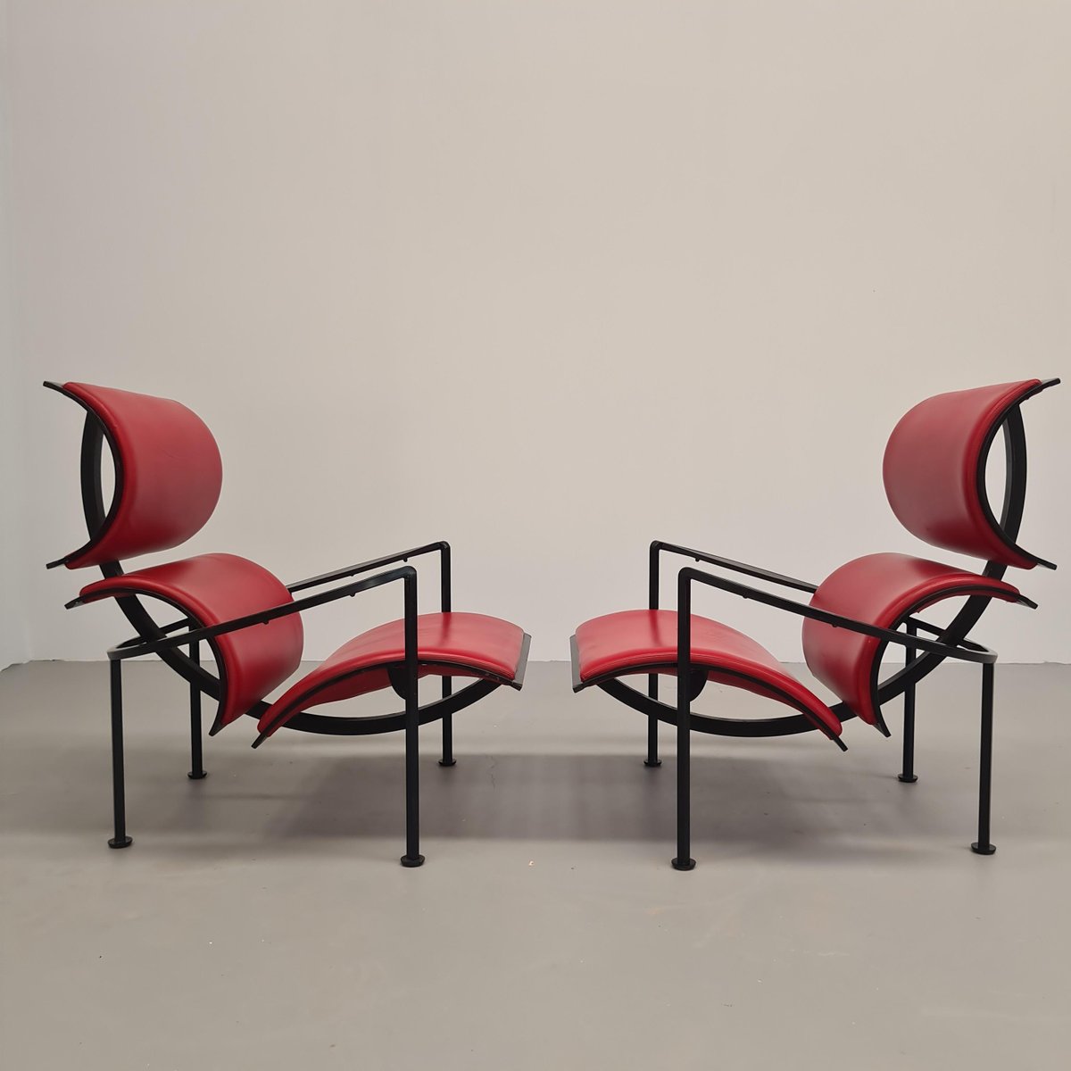 Red Leather Armchairs by Carlo Forcolini for Alias, 1986, Set of 2