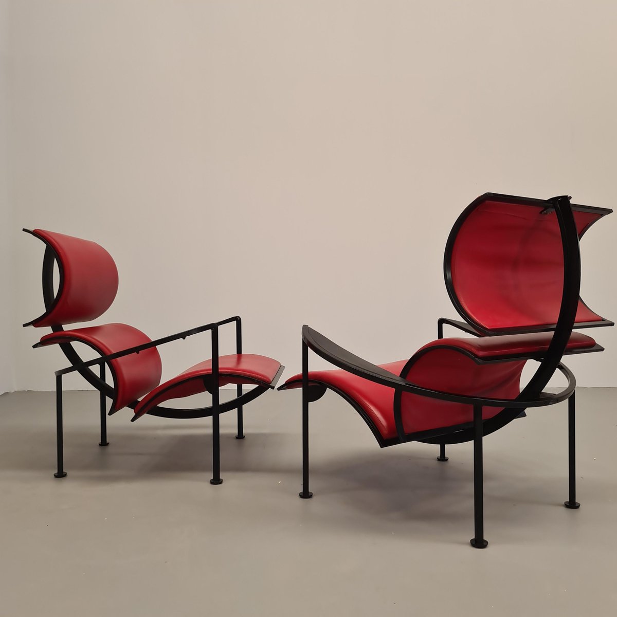 Red Leather Armchairs by Carlo Forcolini for Alias, 1986, Set of 2