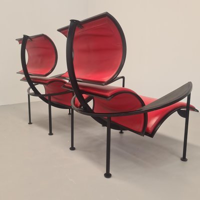 Red Leather Armchairs by Carlo Forcolini for Alias, 1986, Set of 2-PRS-1966310