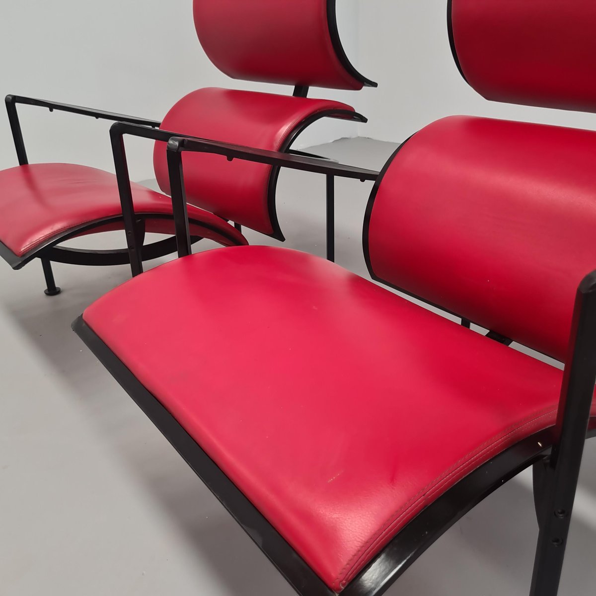 Red Leather Armchairs by Carlo Forcolini for Alias, 1986, Set of 2