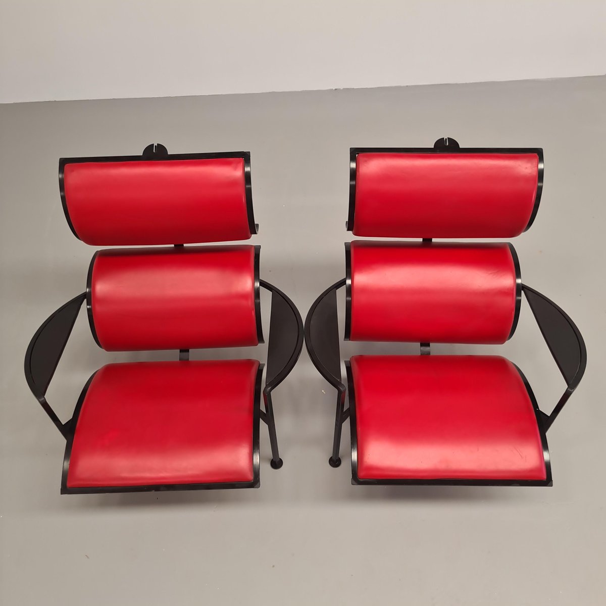 Red Leather Armchairs by Carlo Forcolini for Alias, 1986, Set of 2