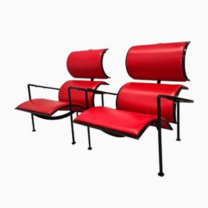 Red Leather Armchairs by Carlo Forcolini for Alias, 1986, Set of 2-PRS-1966310