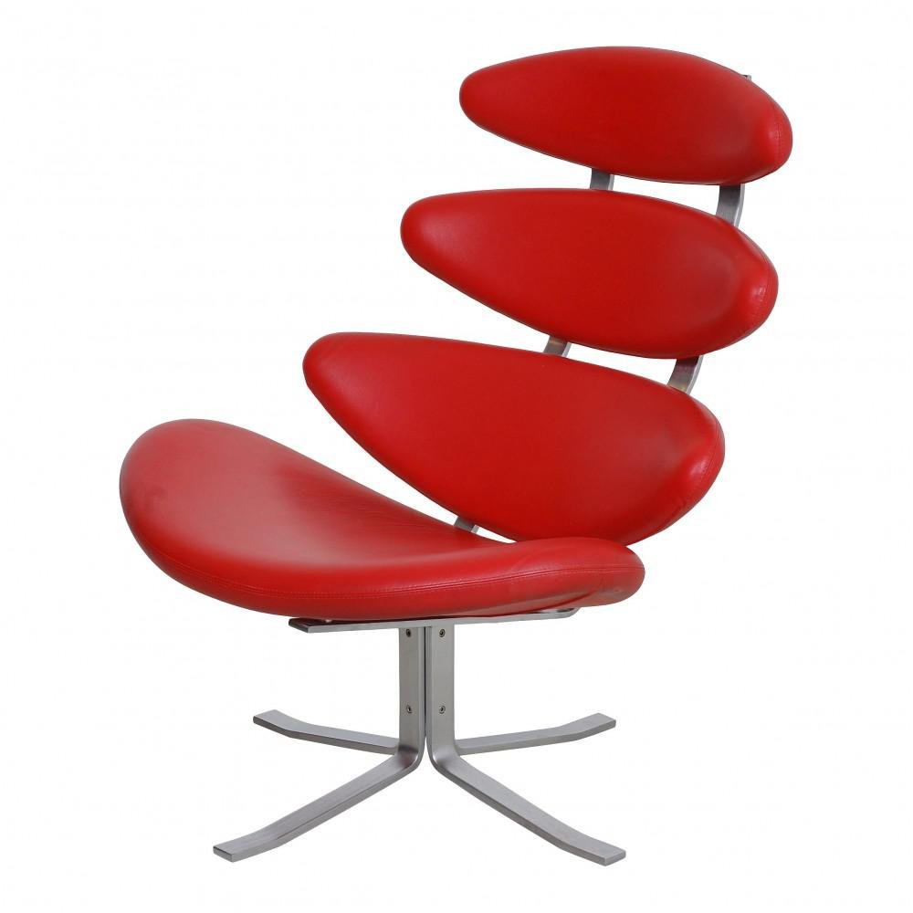 Red Leather Corona Armchair from Poul M Volther