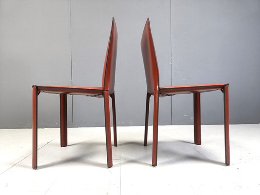 Red Leather Dining Chairs by De Couro Brazil, 1980s, Set of 8-IRH-2043122