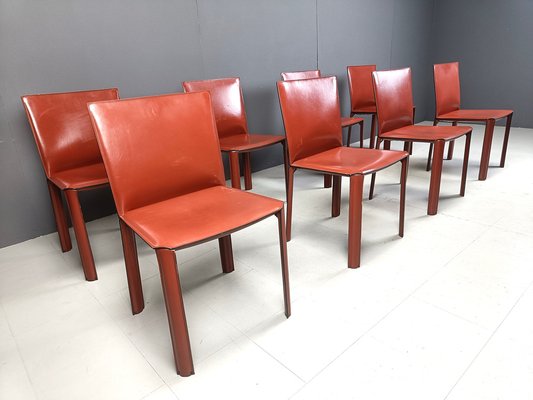 Red Leather Dining Chairs by De Couro Brazil, 1980s, Set of 8-IRH-2043122