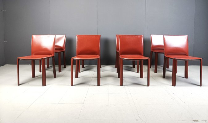 Red Leather Dining Chairs by De Couro Brazil, 1980s, Set of 8-IRH-2043122