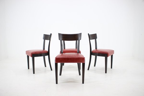 Red Leather Dining Chairs for UP, Czechoslovakia, Set of 4, 1950s-TZ-1079027