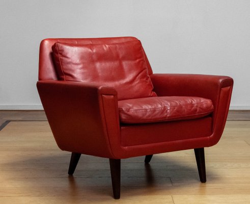 Red Leather Lounge Chair, Denmark, 1960s-JE-1775461