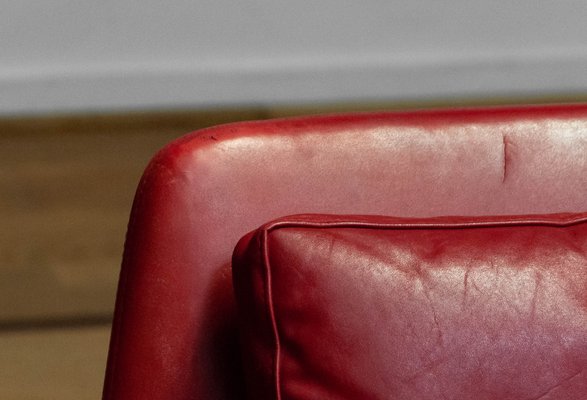 Red Leather Lounge Chair, Denmark, 1960s-JE-1775461