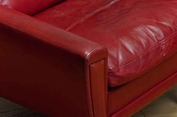 Red Leather Lounge Chair, Denmark, 1960s-JE-1775461