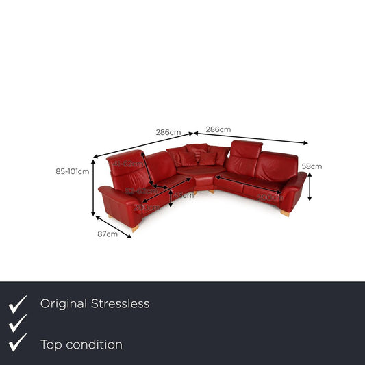 Red Leather Paradise Corner Sofa Couch with Relaxation Function from Stressless