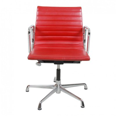 Red Leather with Tilt and Return Rotation EA-108 Chair by Charles Eames for Vitra, 1990s-MTD-1400515