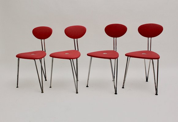 Red Lounge Chairs by Günter Talos, 1950s, Set of 4-NB-633738