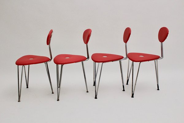 Red Lounge Chairs by Günter Talos, 1950s, Set of 4-NB-633738