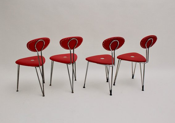 Red Lounge Chairs by Günter Talos, 1950s, Set of 4-NB-633738