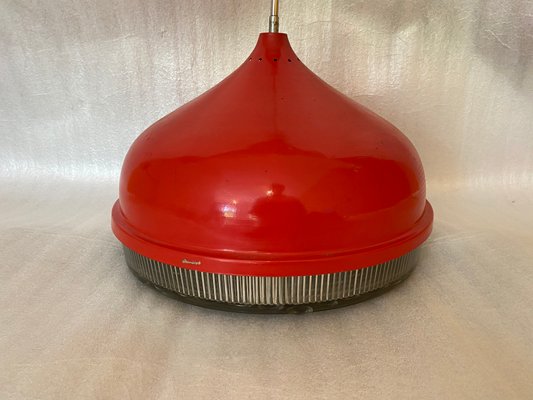 Red Metal and Granulated Glass Ceiling Lamp, 1970s-ROJ-671944