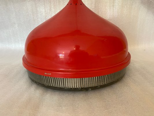 Red Metal and Granulated Glass Ceiling Lamp, 1970s-ROJ-671944