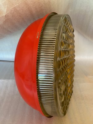 Red Metal and Granulated Glass Ceiling Lamp, 1970s-ROJ-671944